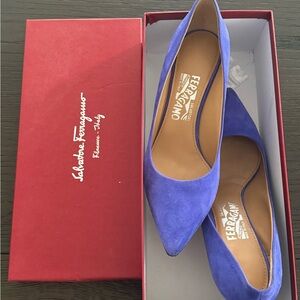 Salvatore Ferragamo Royal Blue Suede Pointed-Toe Heels
